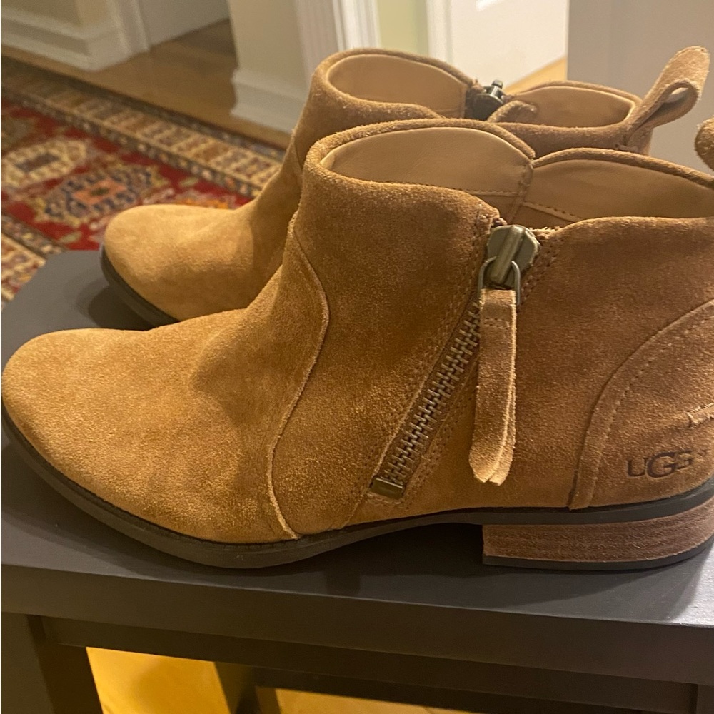 UGG Aureo Light Brown Suede Side Zip Ankle Boots - Size Women’s 10